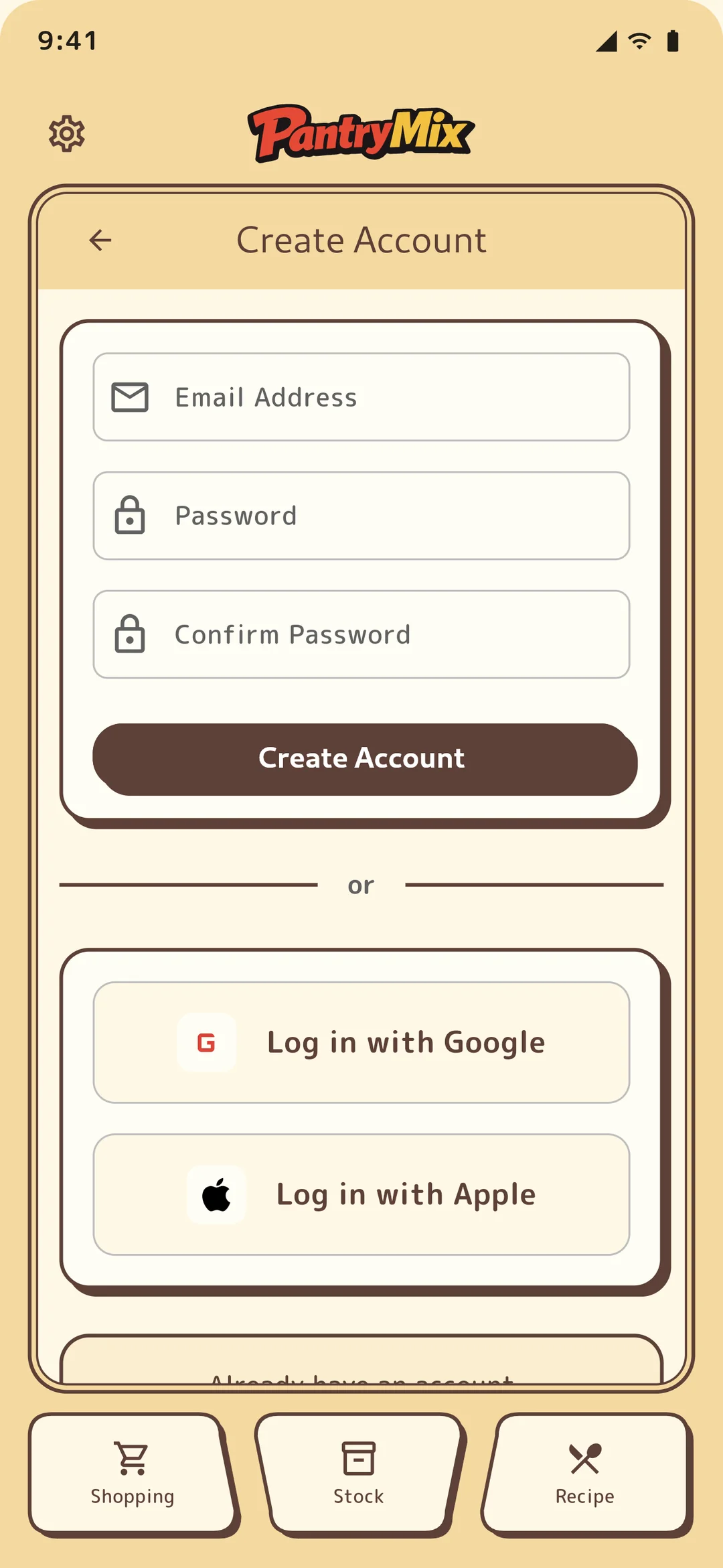 Sign up with email, Apple, or Google.